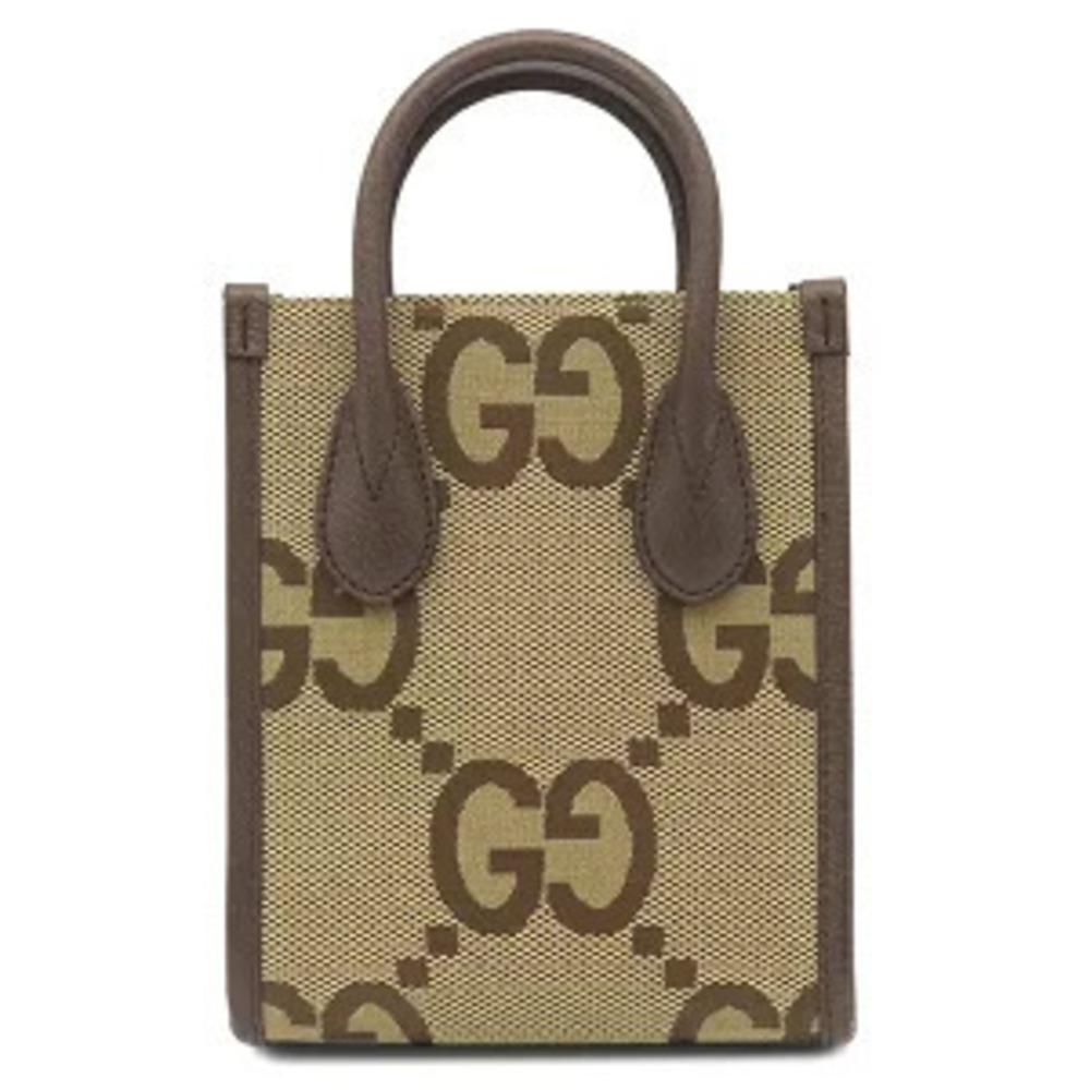 Gucci bag tote leather jumbo GG canvas Beige Cream x brown Sherry strap